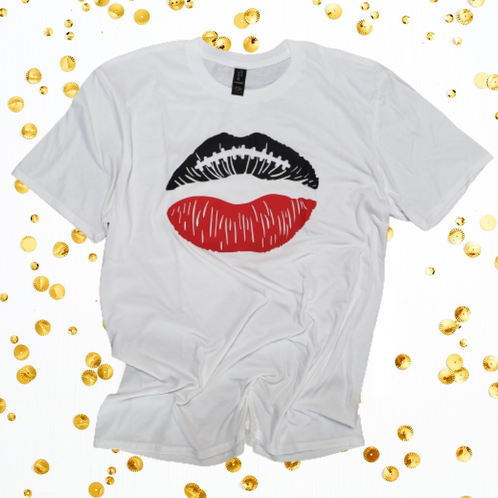 Football Black & Red Lips - White Anvil Lightweight Short Sleeve T-Shirt